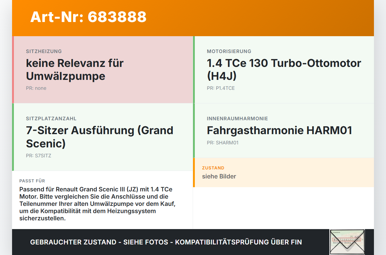 Renault Grand Scenic III JZ 09-12 1,4 TCE 130 96KW Umwelzpumpe Heizung Pumpe Renault Grand Scenic III JZ 09-12... Vorschau 3