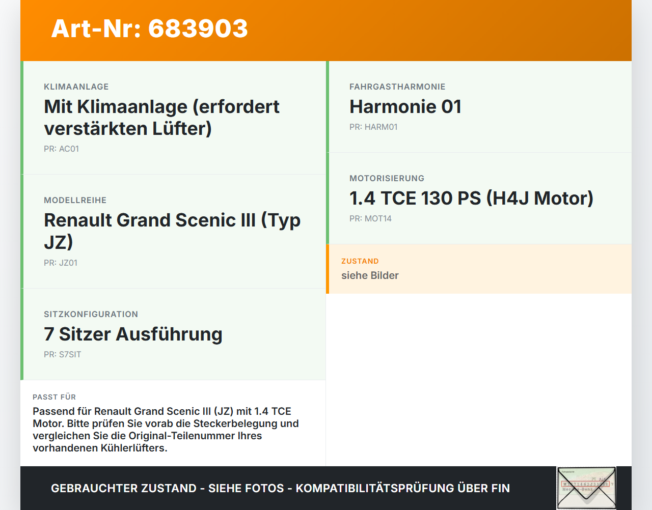 Renault Grand Scenic III JZ 09-12 1,4 TCE 130 96KW Lüfter Ventilator f. Kühler Renault Grand Scenic III JZ 09-12... Vorschau 3