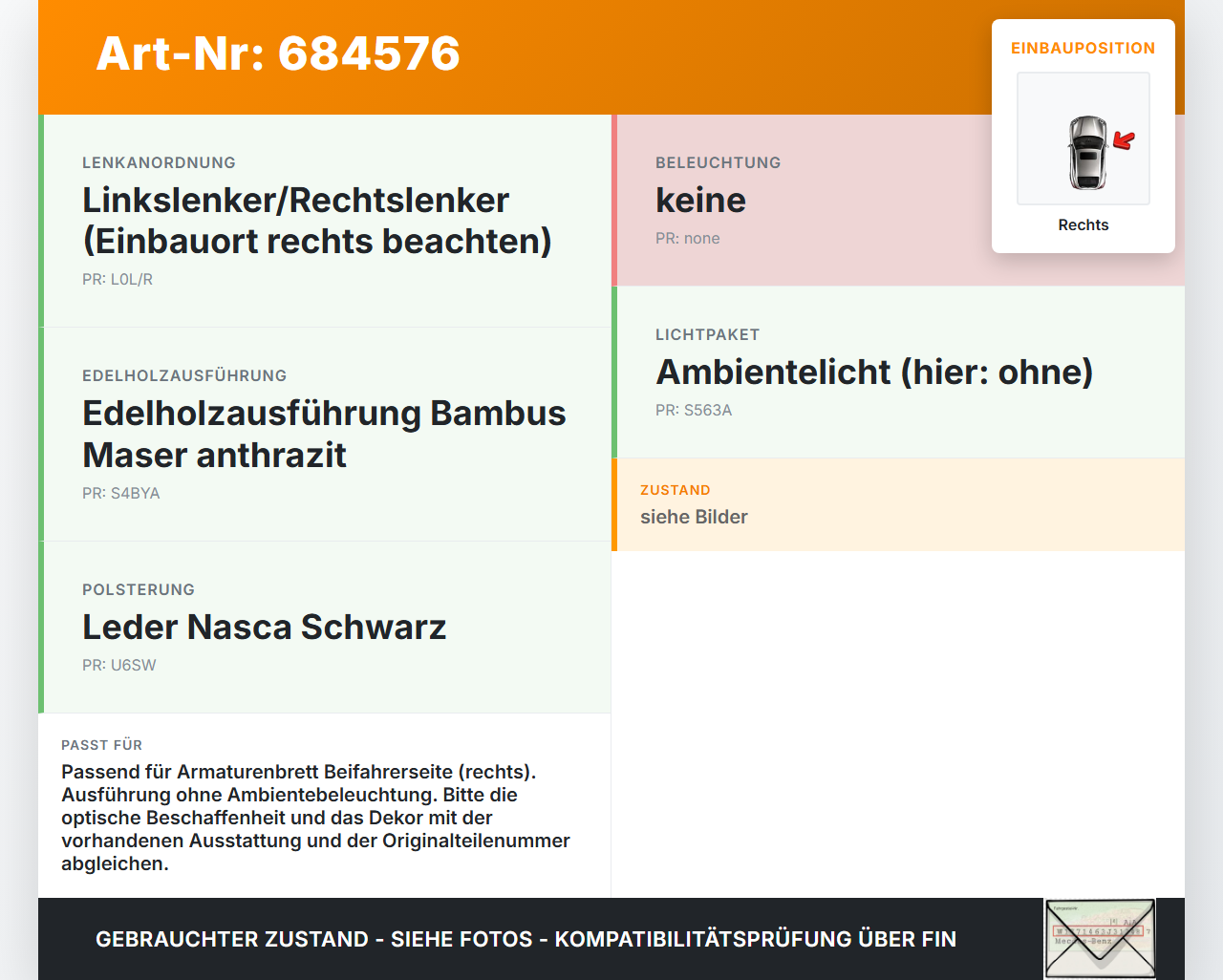 BMW E65 745D 05-08 Dekorleiste Blende für Armaturenbrett Rechts Abdeckung mit Ambiente Light ohne Lampenträger BMW... Vorschau 3