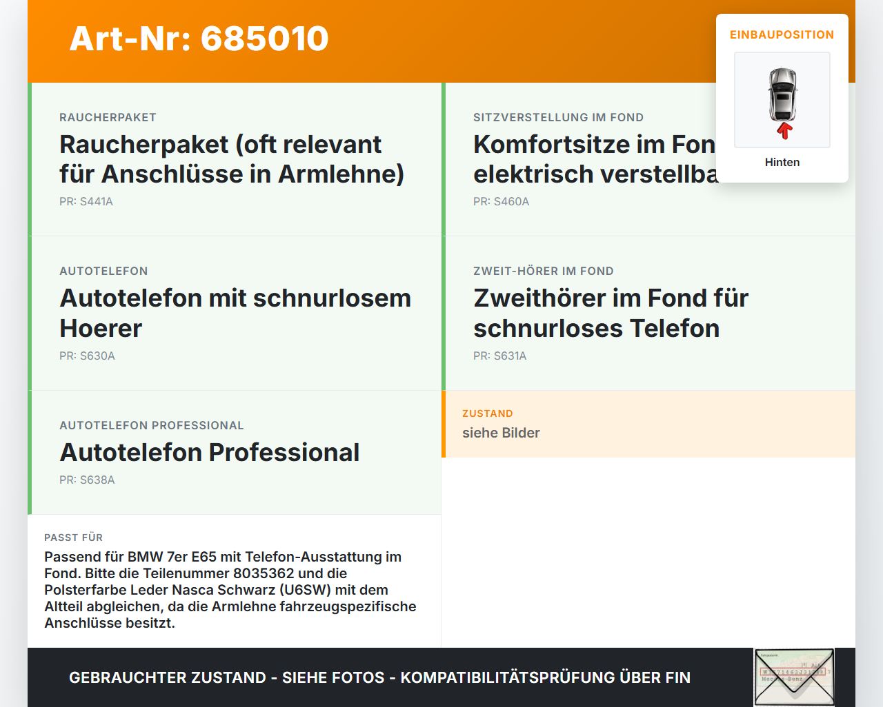 BMW E65 745D 05-08 Steuergerät ECU Modul Telefon Armlehne Hinten BMW E65 745D 05-08 07.12.2006 8035362... Vorschau 3