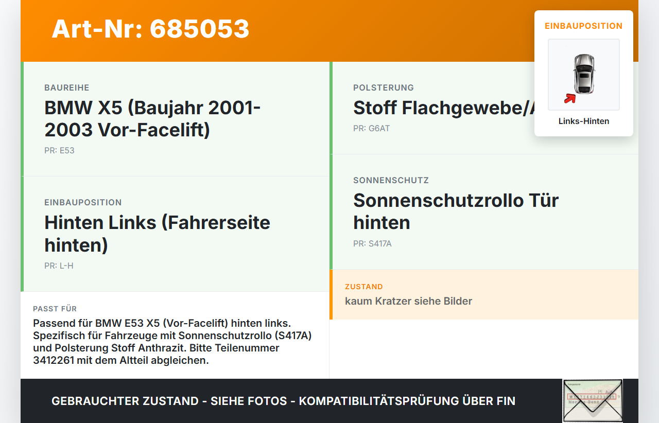 BMW E53 X5 01-03 Türverkleidung Türpappe Links Hinten BMW E53 X5 01-03 01.09.2002 3412261 gebraucht Vorschau 3