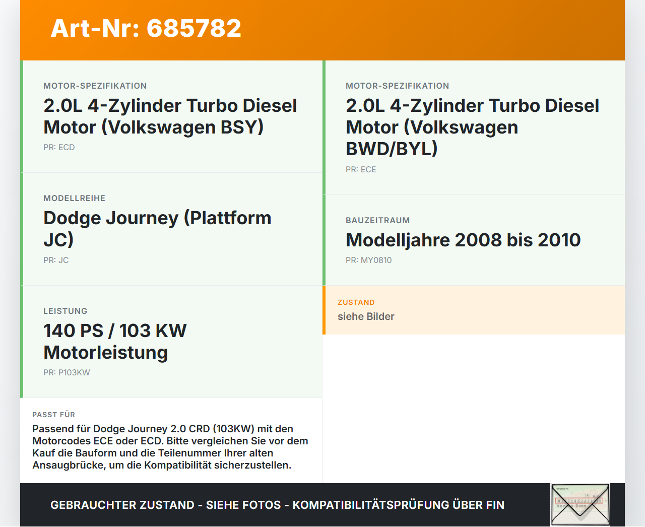 Dodge Journey JC 08-10 CRD 2,0 103KW ECE ECD Ansaugbrücke Ansaugkrümmer Dodge Journey JC 08-10 29.06.2008... Vorschau 3