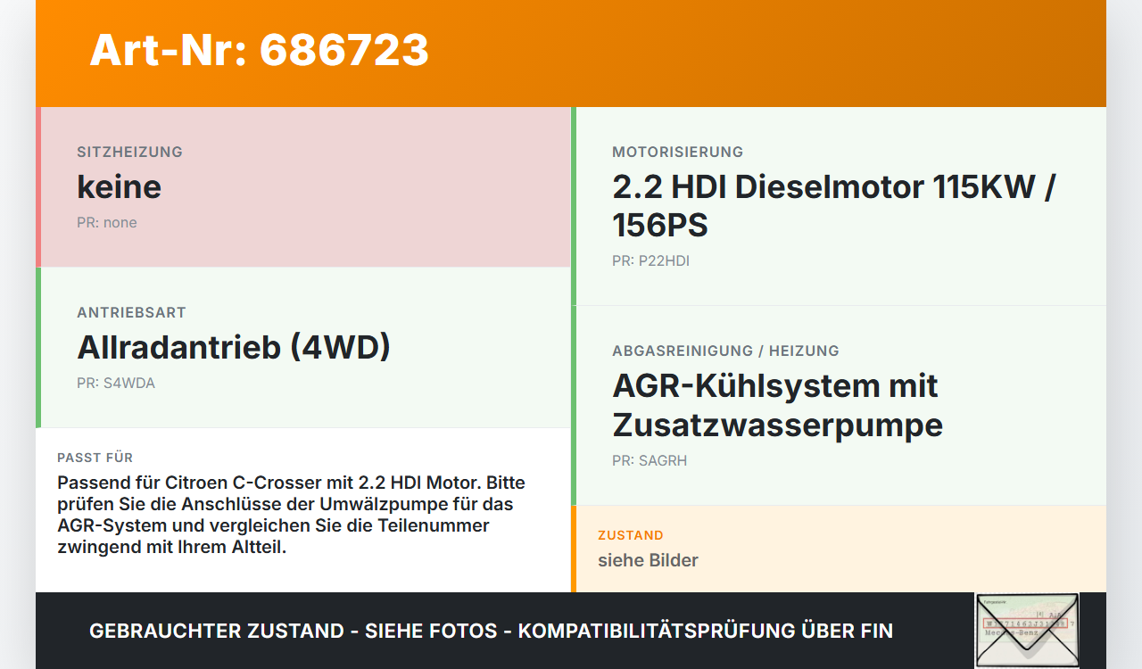 Citroen C-Crosser 07-12 HDI 2,2 115KW Umwelzpumpe Heizung Pumpe Citroen C-Crosser 07-12 05.04.2007 gebraucht Vorschau 3