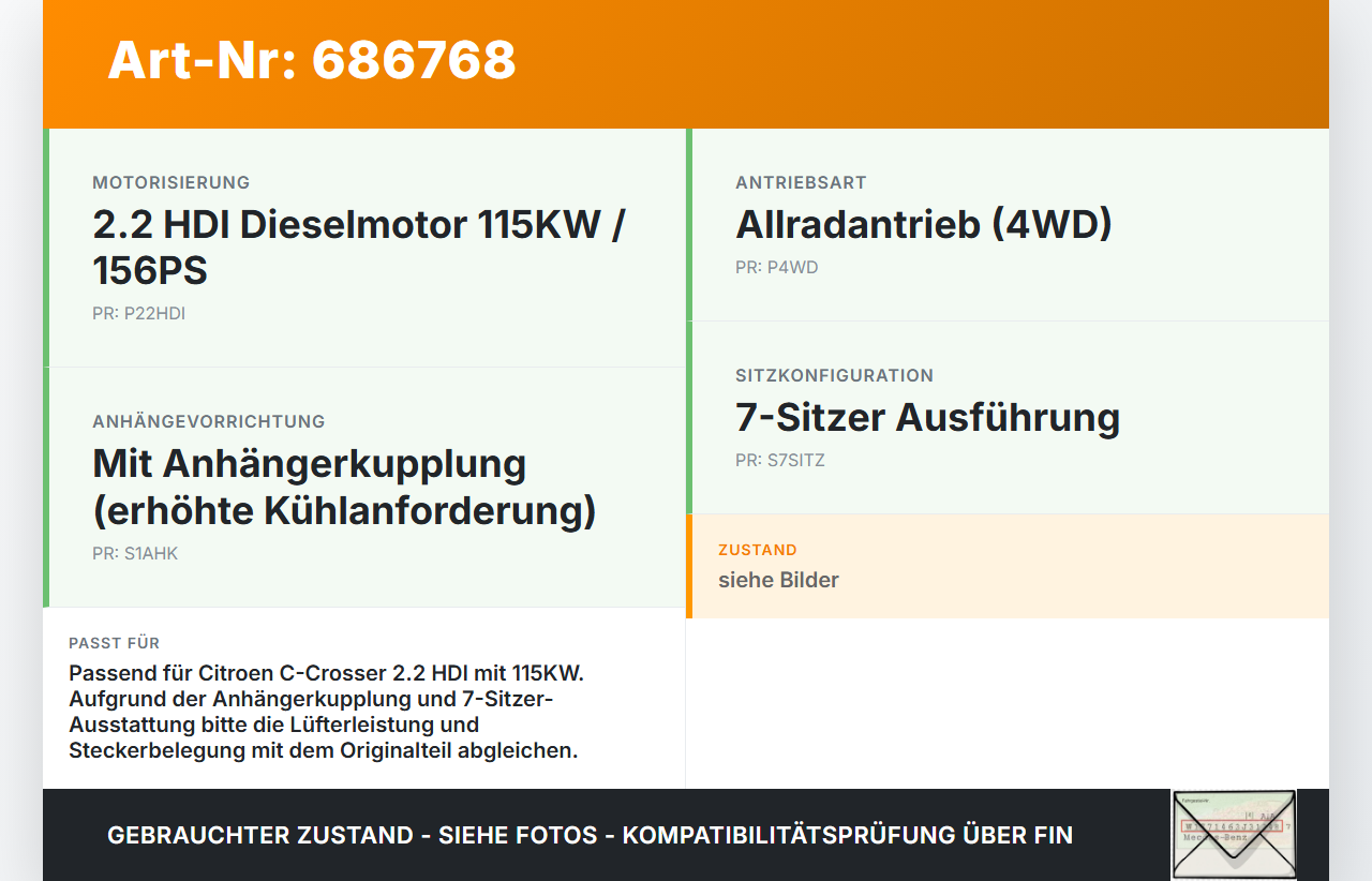 Citroen C-Crosser 07-12 HDI 2,2 115KW Lüfter Ventilator f. Kühler Citroen C-Crosser 07-12 05.04.2007 gebraucht Vorschau 3
