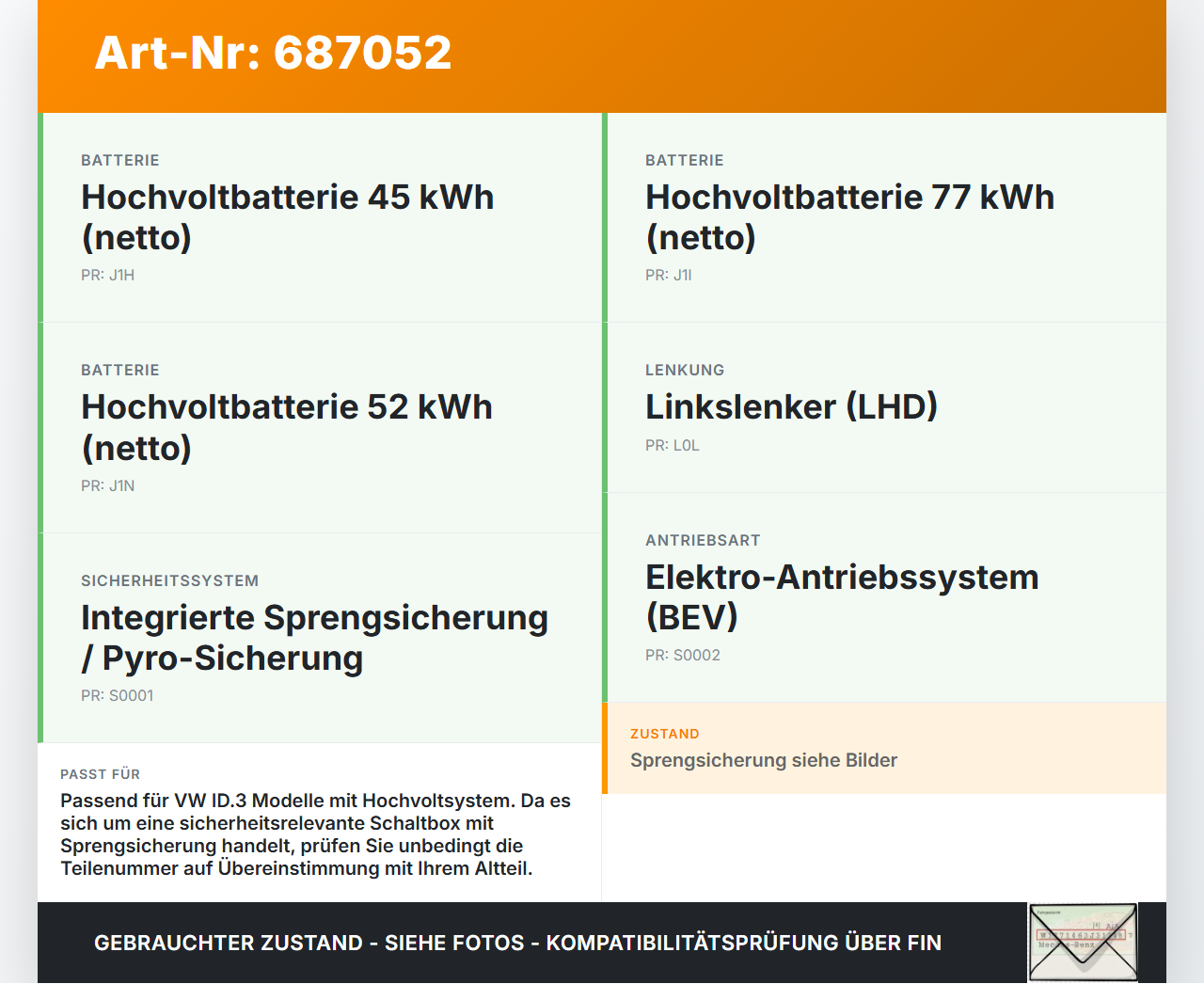 VW ID3 Relais Schaltkasten für Hochvoltbatterie Batterie Stützpunkt High Volta VW ID3 17.12.2020 0Z1915183C gebraucht Vorschau 3