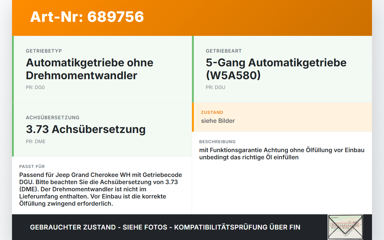 Jeep Grand Cherokee III WH 05-10 CRD 3,0 DGU W5J400 5G Automatikgetriebe Getriebe ohne Wandler DGU DGU W5J400 5G... Vorschau 3