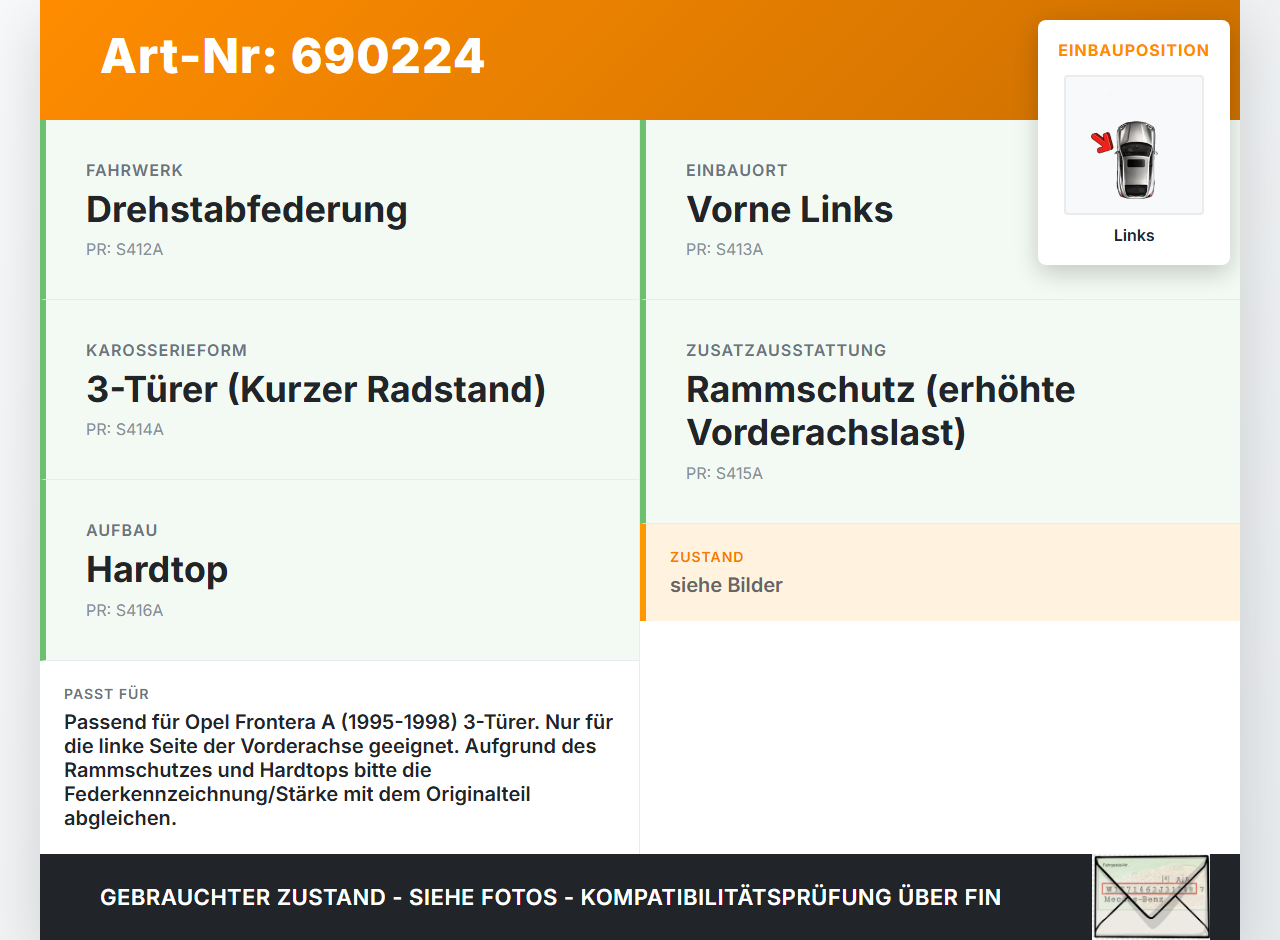 Opel Frontera A 95-98 3T Federstab Drehstabfeder Links Opel Frontera A 95-98 01.02.2001 gebraucht Vorschau 3