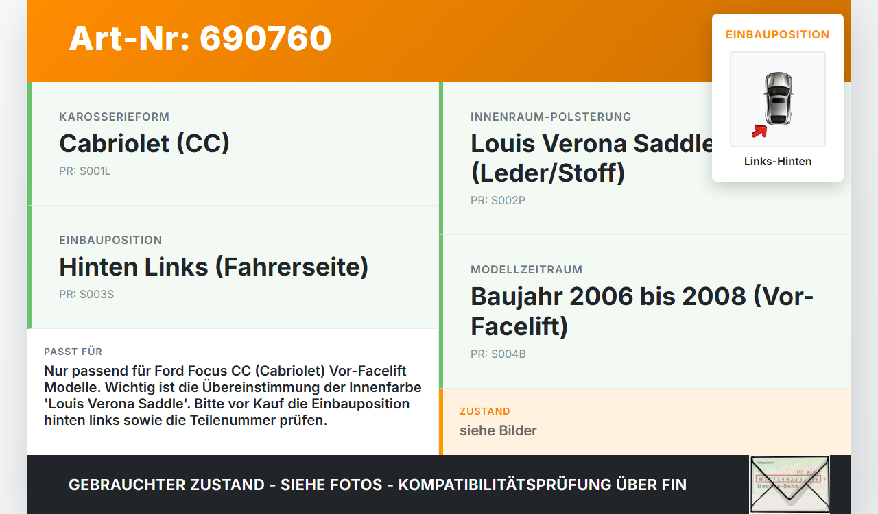 Ford Focus CC 06-08 Cabriolet Seitenverkleidung Wandpappe Links Hinten Ford Focus CC 06-08 15.09.2006... Vorschau 3