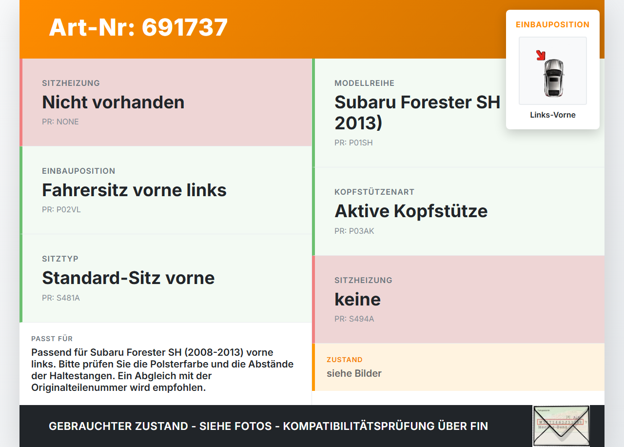 Subaru Forester SH 08-13 Kopfstütze für Fahrer Sitz Links Vorne Subaru Forester SH 08-13 24.06.2009 gebraucht Vorschau 3