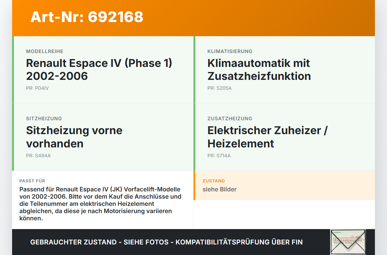 Renault Espace JK 4 IV 02-06 Zusatzheizung Zuheizer Heizelement Elektrisch Renault Espace JK 4 IV 02-06 10.02.2006... Vorschau 3
