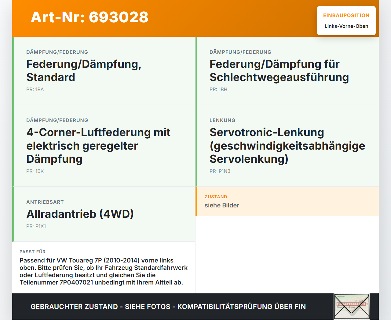 VW Touareg 7P 10-14 Querlenker Links Vorne Oben VW Touareg 7P 10-14 07.10.2011 7P0407021 gebraucht Vorschau 3