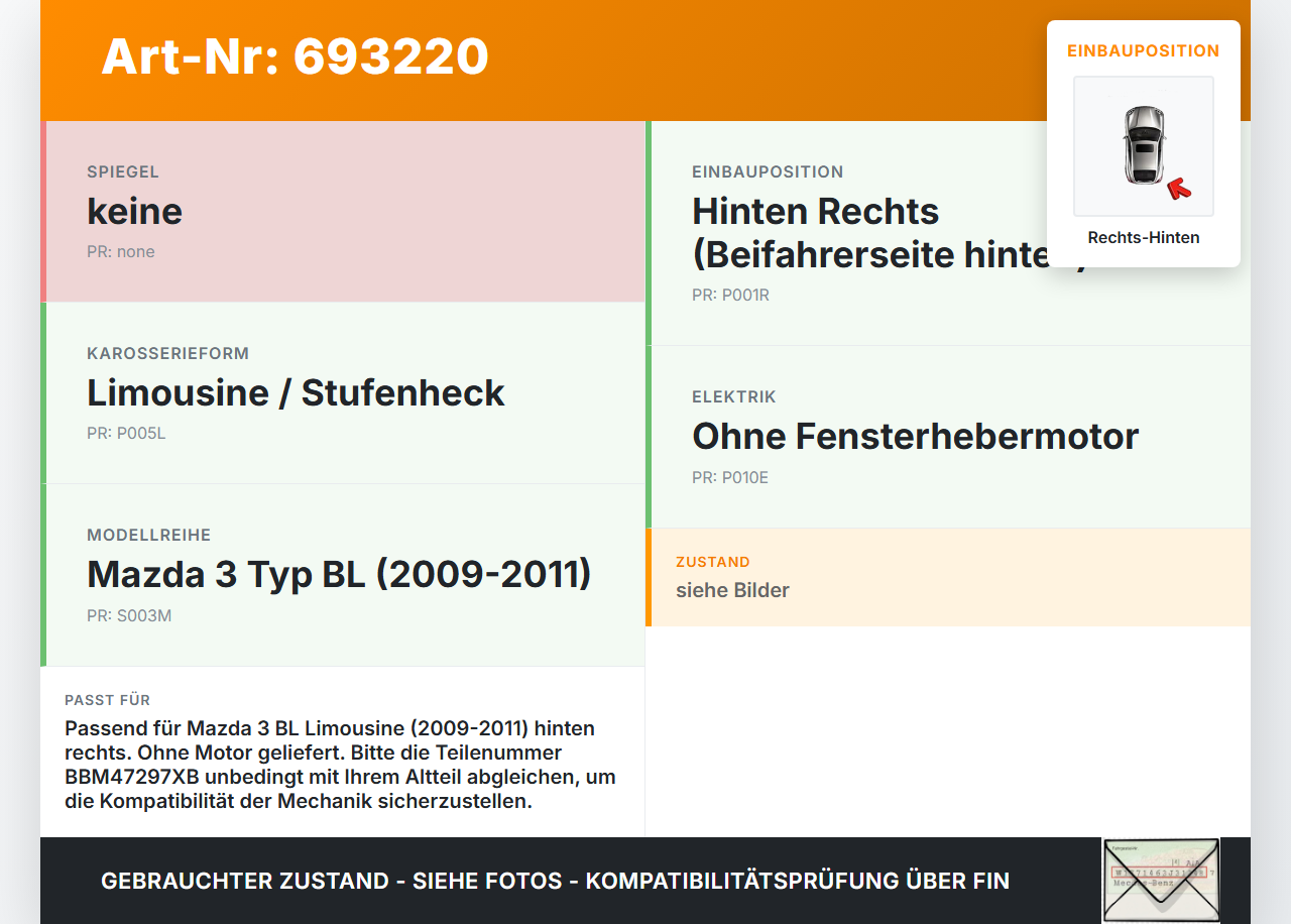 Mazda 3 BL 09-11 Lim Fensterheber o. FH-Motor Hinten Rechts Mazda 3 BL 09-11 28.01.2011 BBM47297XB gebraucht Vorschau 3