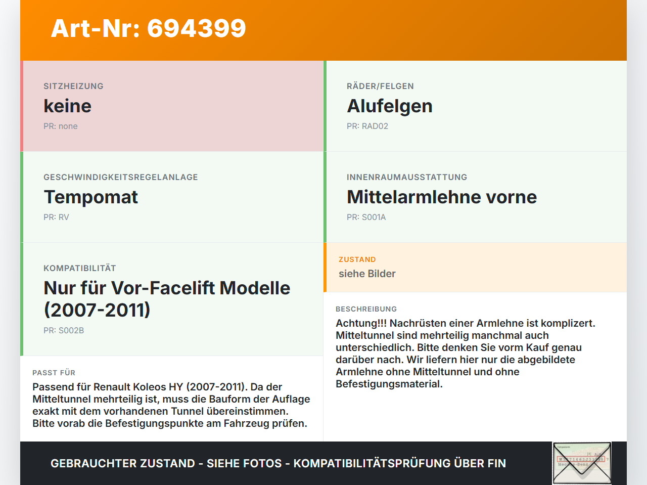Renault Koleos HY 07-11 Armlehne Mittelarmlehne Auflage Renault Koleos HY 07-11 18.09.2008 gebraucht Vorschau 3