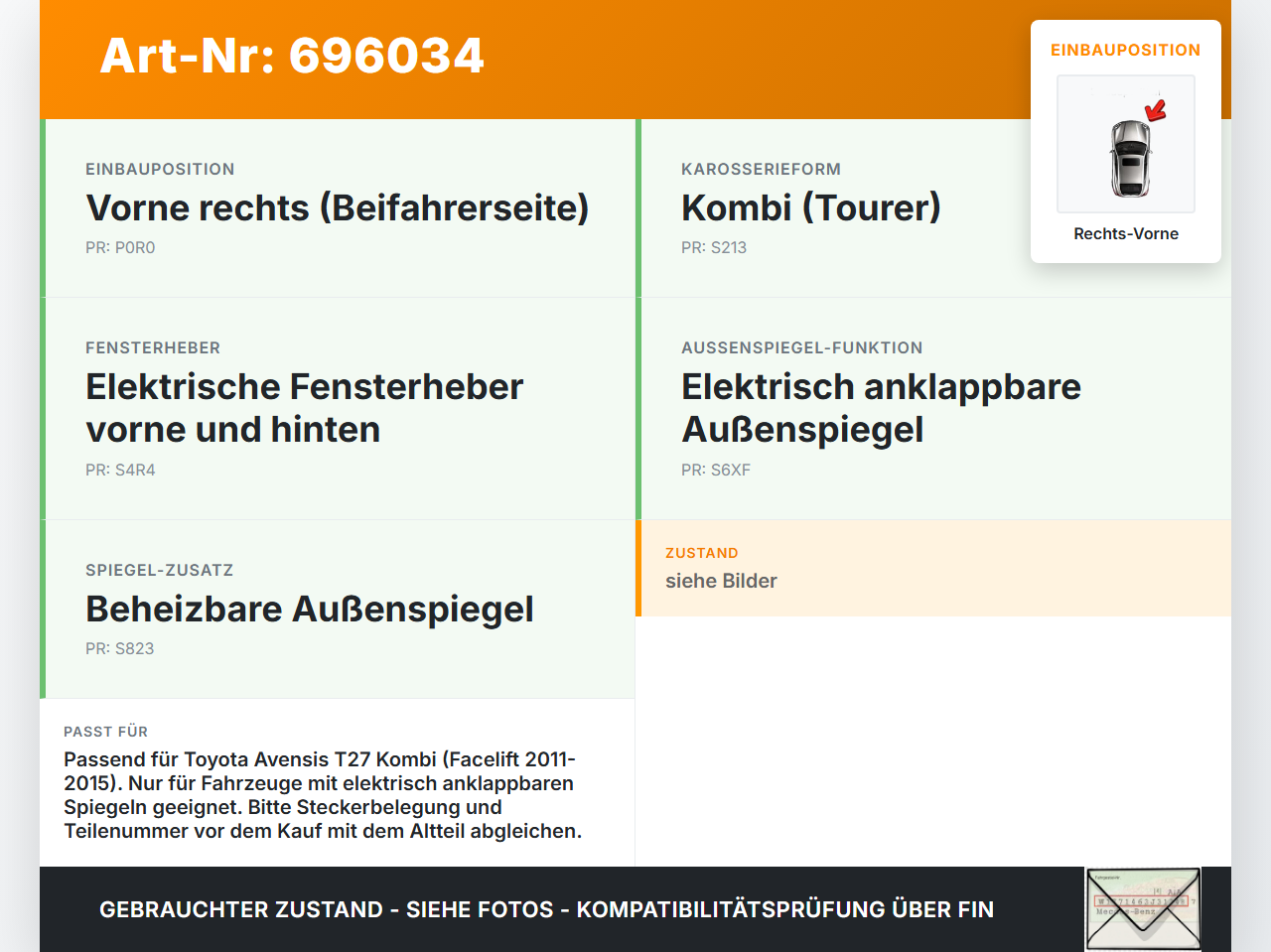 Toyota Avensis T27 11-15 Kombi Kabelbaum für Tür und Fensterheber Rechts Vorne Toyota Avensis T27 11-15 09.03.2012... Vorschau 3