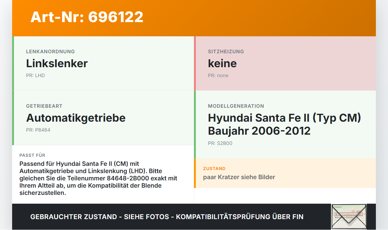 Hyundai Santa Fe II CM 06-12 Blende für Schaltkulisse Ganganzeige Hyundai Santa Fe II CM 06-12 09.06.2006... Vorschau 3
