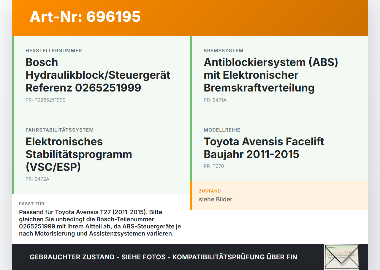 Toyota Avensis T27 11-15 ABS Steuergerät Aggregat Hydraulikblock Toyota Avensis T27 11-15 09.03.2012 0265251999... Vorschau 3