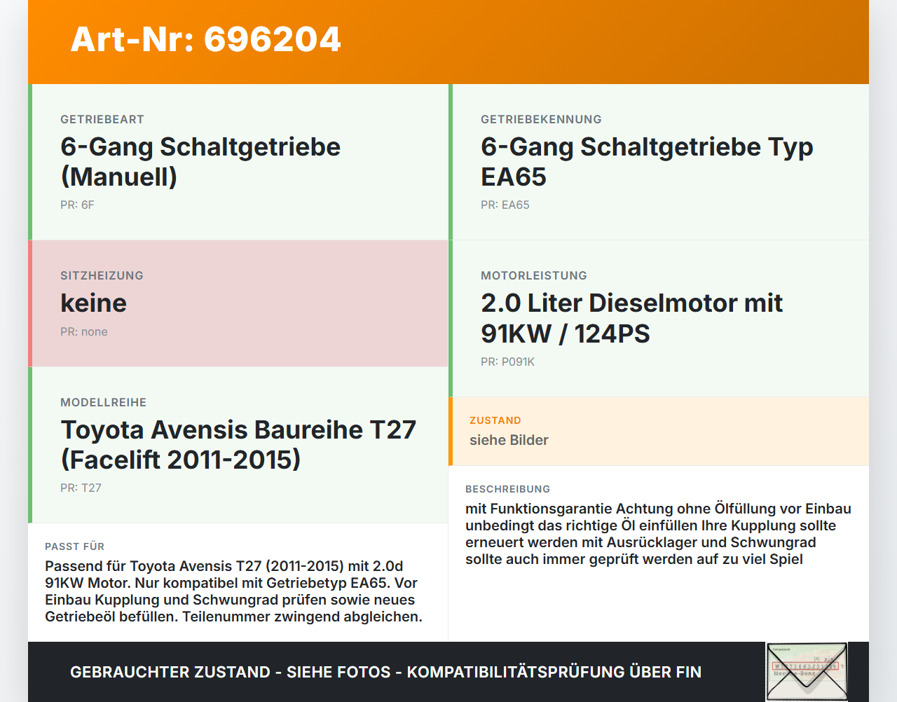 Toyota Avensis T27 11-15 2,0d 91KW 6F Schaltgetriebe Getriebe EA65 Toyota Avensis T27 11-15 09.03.2012 30300-20A20... Vorschau 3
