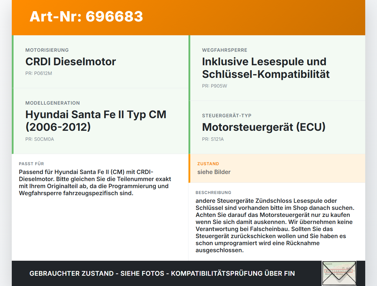 Hyundai Santa Fe II CM 06-12 CRDI 2,2 110KW Steuergerät ECU für Motor Motorsteuergerät Hyundai Santa Fe II CM 06-12... Vorschau 3