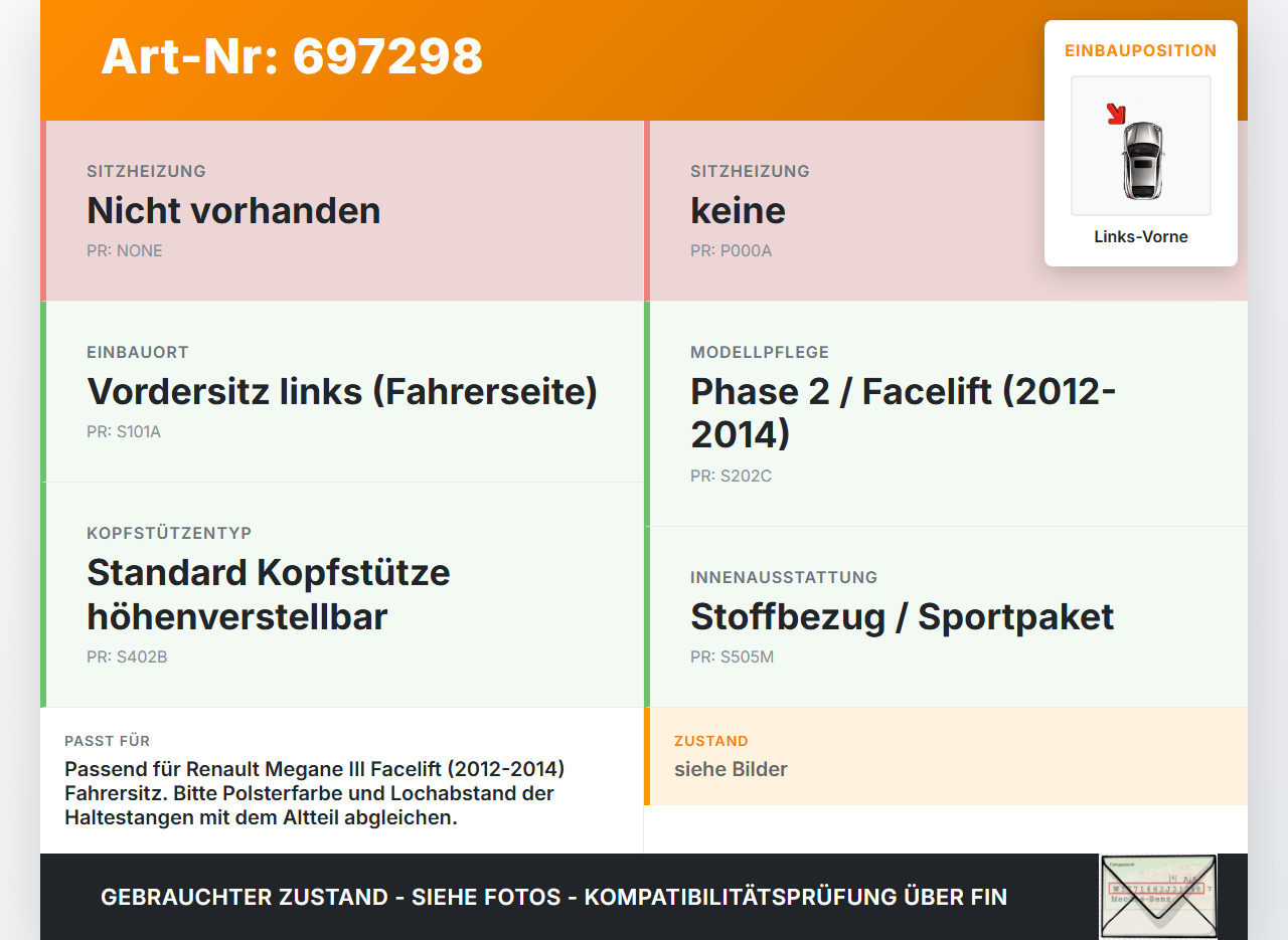 Renault Megane III 12-14 Kopfstütze für Fahrer Sitz Links Vorne Renault Megane III 12-14 28.03.2011 gebraucht Vorschau 3