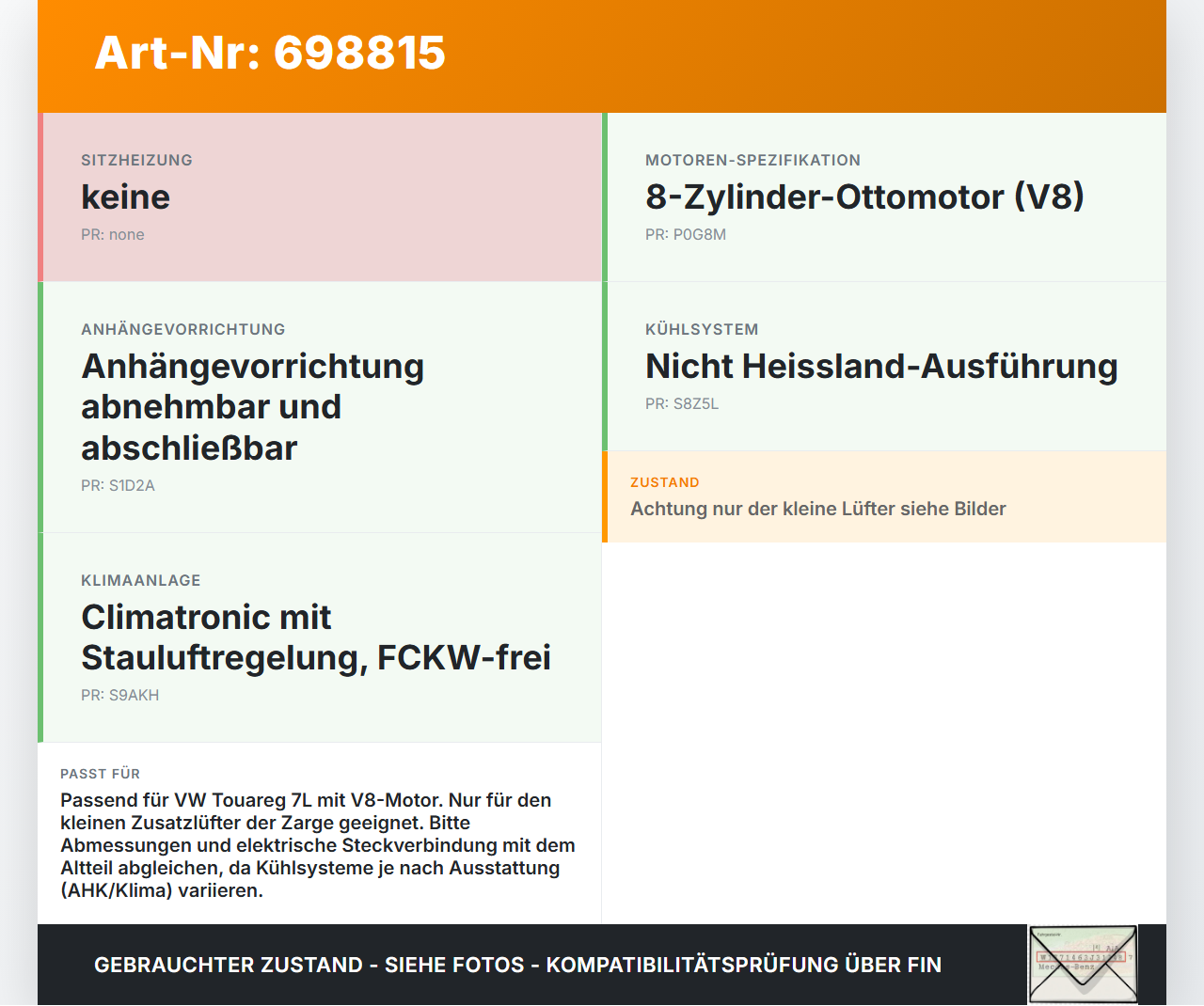VW Touareg 7L 02-06 V8 4,2 228KW Träger Verkleidung Lüfter Lüfterzarge Elektrolüfter VW Touareg 7L 02-06 29.04.2003... Vorschau 3