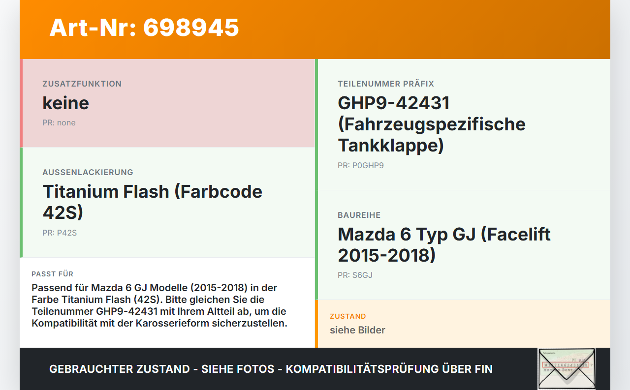 Mazda 6 GJ 15-18 Tankdeckel Tankklappe 42S Mazda 6 GJ 15-18 16.10.2015 GHP942431 gebraucht Vorschau 3