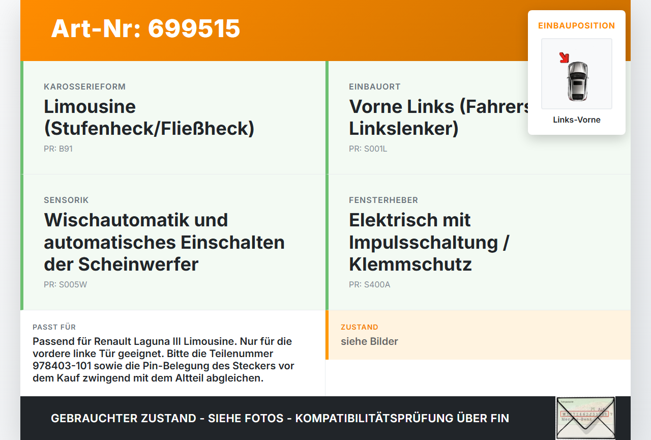 Renault Laguna III 3 07-11 Lim Fensterhebermotor Links Vorne Renault Laguna III 3 07-11 01.05.2007 807310002R... Vorschau 3