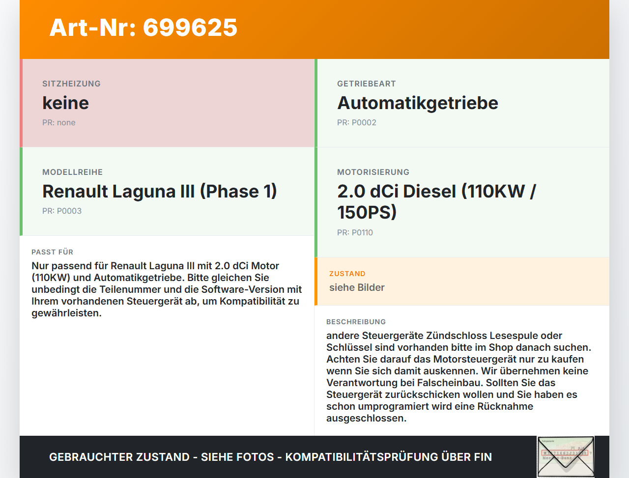 Renault Laguna III 3 07-11 dCi 2,0 110KW Steuergerät ECU für Automatikgetriebe Renault Laguna III 3 07-11... Vorschau 3