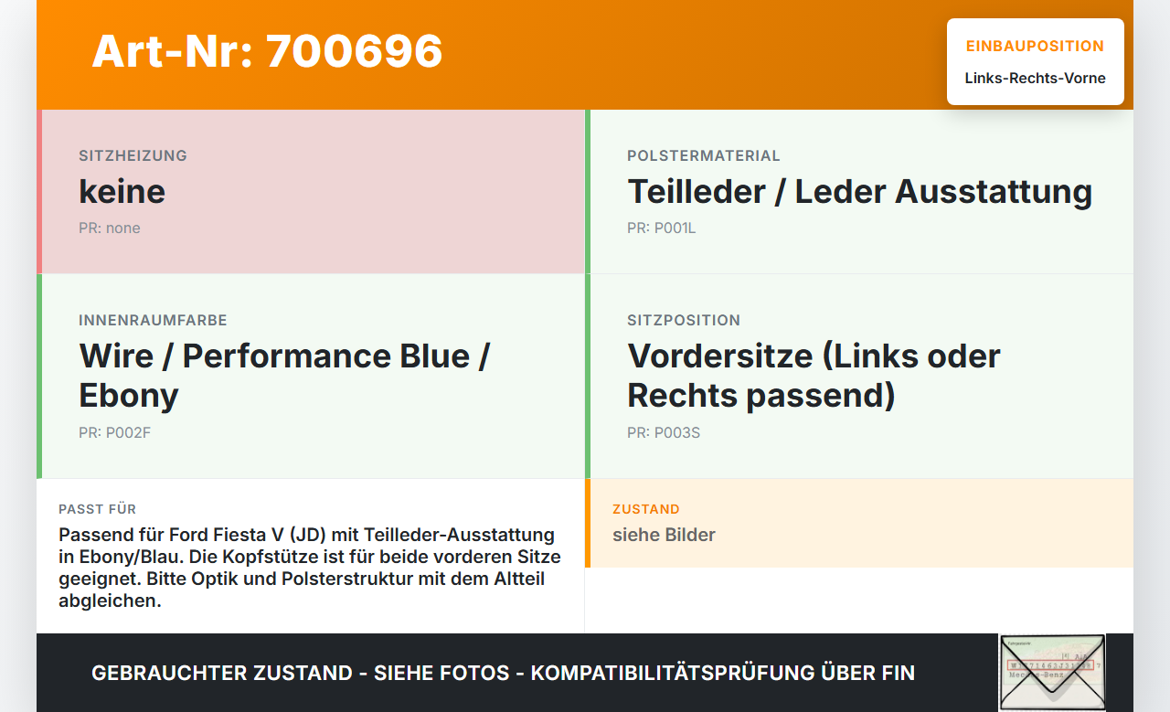 Ford Fiesta V JD ST150 05-08 3T Kopfstütze für Beifahrer Sitz Rechts oder Links Vorne Leder Ford Fiesta V JD ST150... Vorschau 3