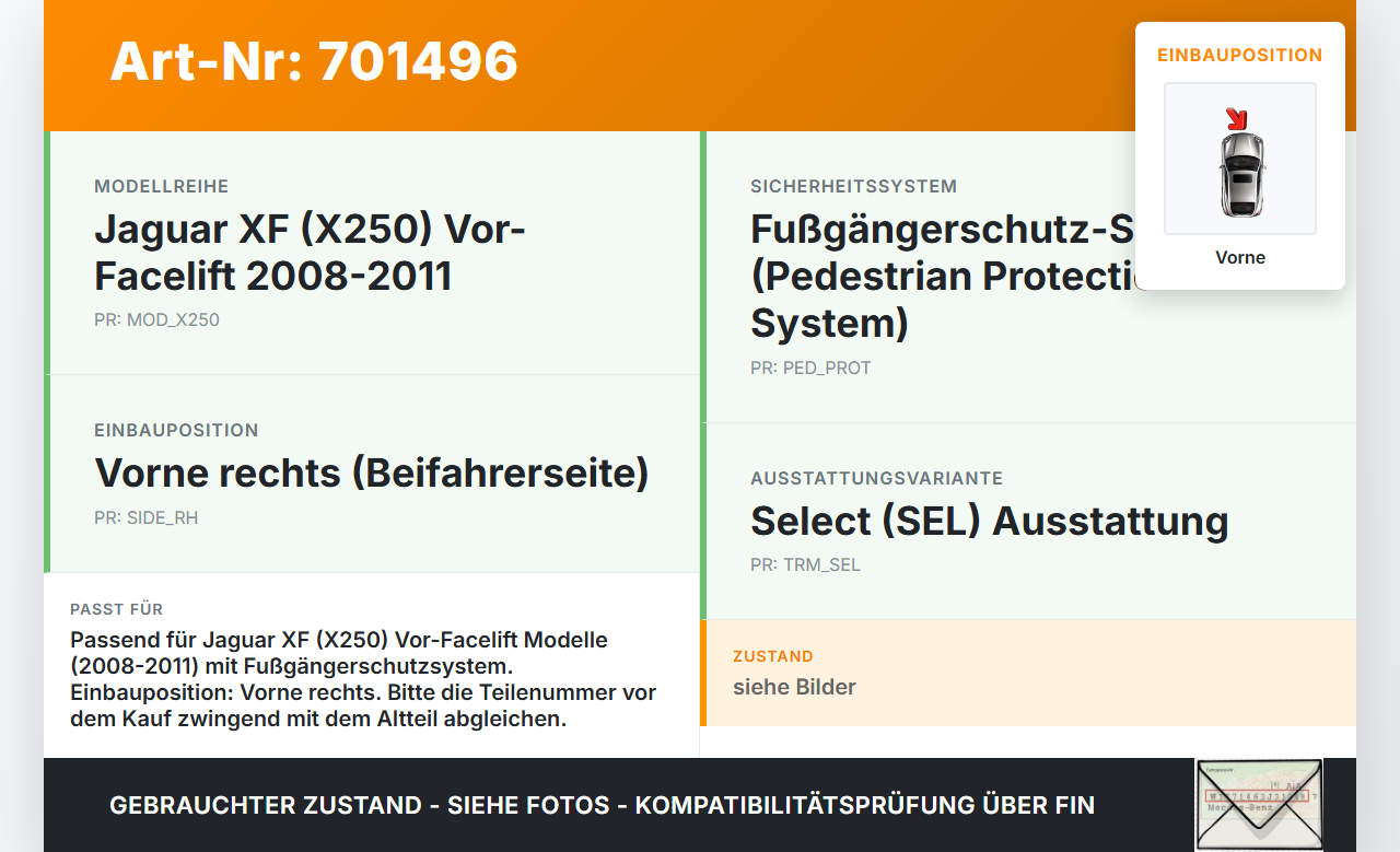 Jaguar XF X250 08-11 BDS Actuator Auslösegerät Fußgängerschutz Vorne Re Jaguar XF X250 08-11 23.05.2008... Vorschau 3