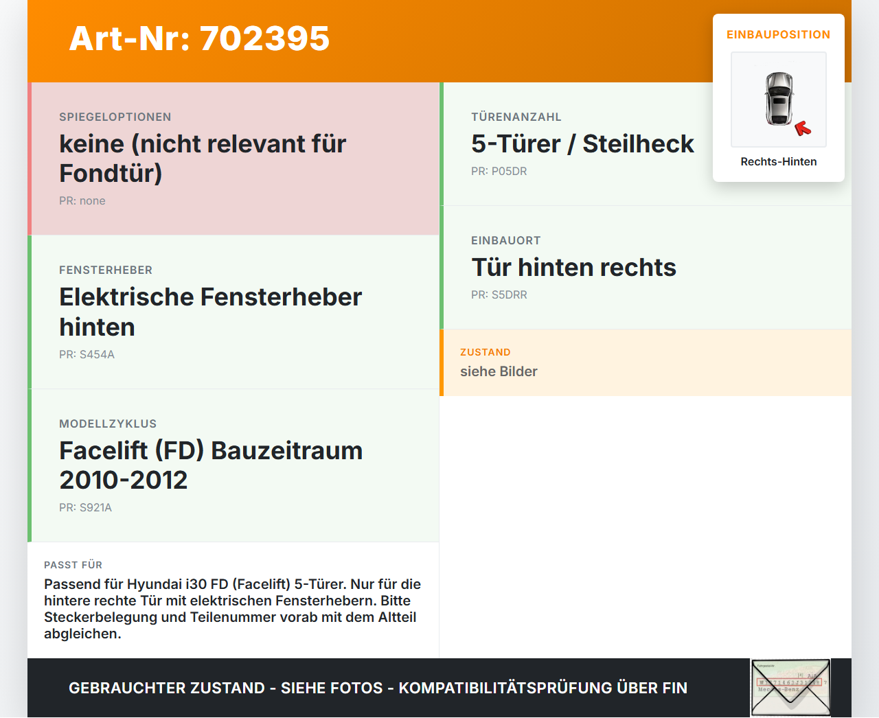 Hyundai I30 FD 10-12 5T Kabelbaum Leitungssatz für Tür und Fensterheber Hinten Rechts Hyundai I30 FD 10-12... Vorschau 3