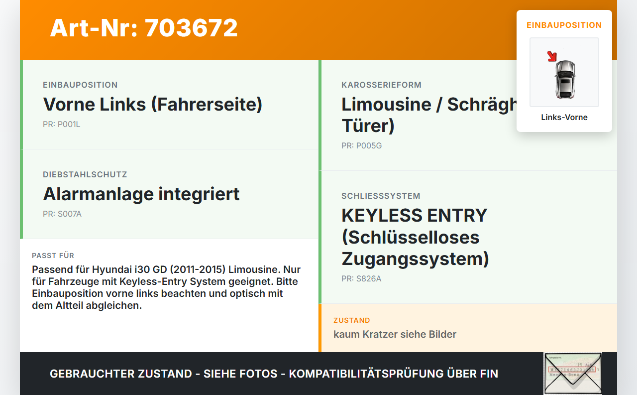 Hyundai I30 GD 11-15 Lim Türgriff Griff aussen Links Vorne Hyundai I30 GD 11-15 21.03.2012 gebraucht Vorschau 3