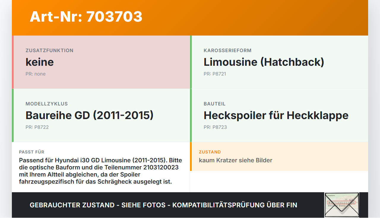 Hyundai I30 GD 11-15 Lim Spoiler für Heckklappe Hyundai I30 GD 11-15 21.03.2012 2103120023 gebraucht Vorschau 3