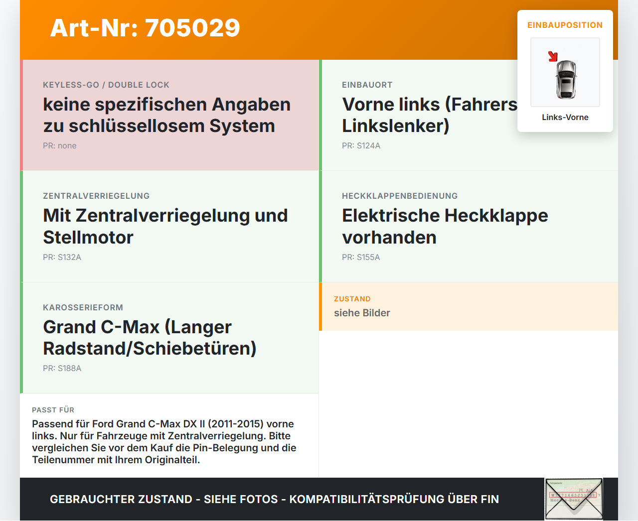 Ford Grand C-Max DX II 11-15 Grand Türschloss mit ZV Stellmotor Links Vorne Ford Grand C-Max DX II 11-15 03.09.2012... Vorschau 3