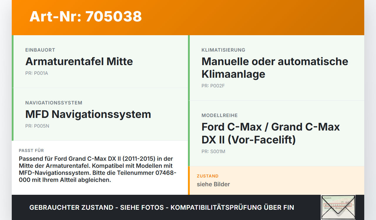 Ford Grand C-Max DX II 11-15 Luftdusche Luftdüse Mitte Ford Grand C-Max DX II 11-15 03.09.2012 07468-000 gebraucht Vorschau 3