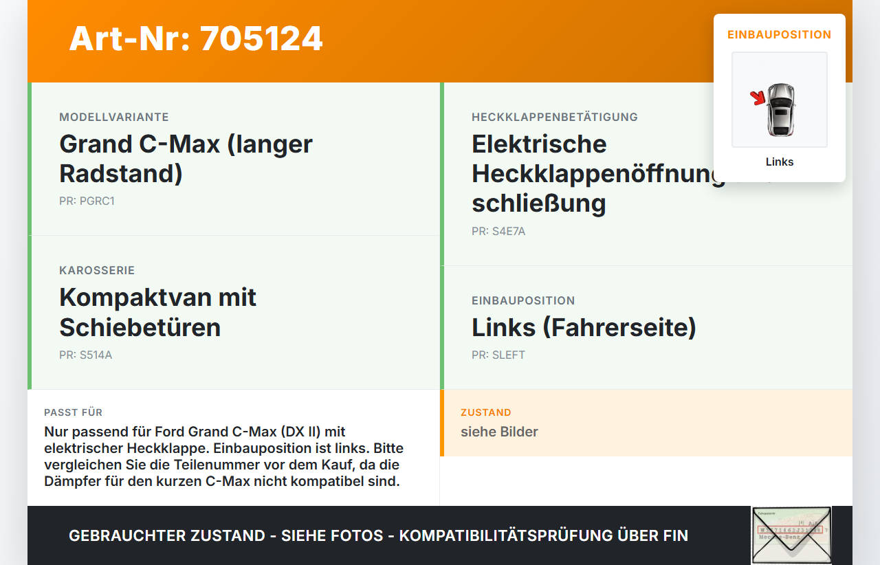 Ford Grand C-Max DX II 11-15 Grand 1x Elektr. Dämpfer für Heckklappe Gasdruckfeder Links Ford Grand C-Max DX II... Vorschau 3