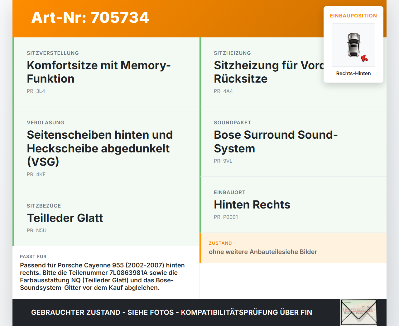 Porsche Cayenne 9PA 955 02-07 Türverkleidung Türpappe Rechts Hinten Porsche Cayenne 9PA 955 02-07 07.06.2006... Vorschau 3