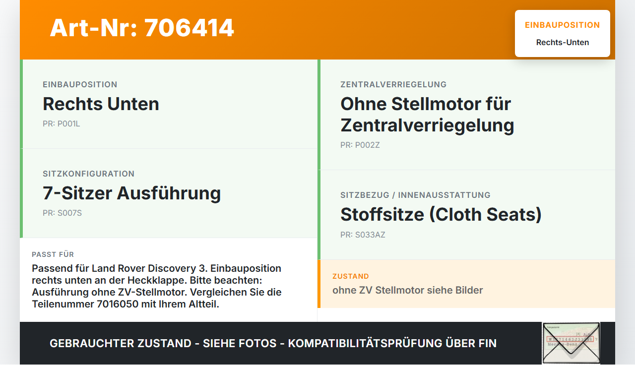 Land Rover Discovery 3 LA Heckklappenschloss Rechts Unten Land Rover Discovery 3 LA 14.06.2006 7016050... Vorschau 3