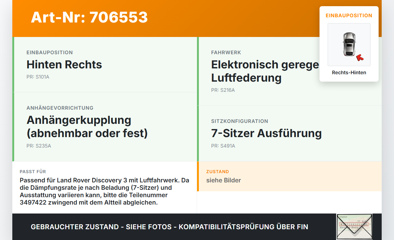 Land Rover Discovery 3 LA Stossdämpfer Federbein Hinten Rechts Land Rover Discovery 3 LA 14.06.2006 RPD000309... Vorschau 3