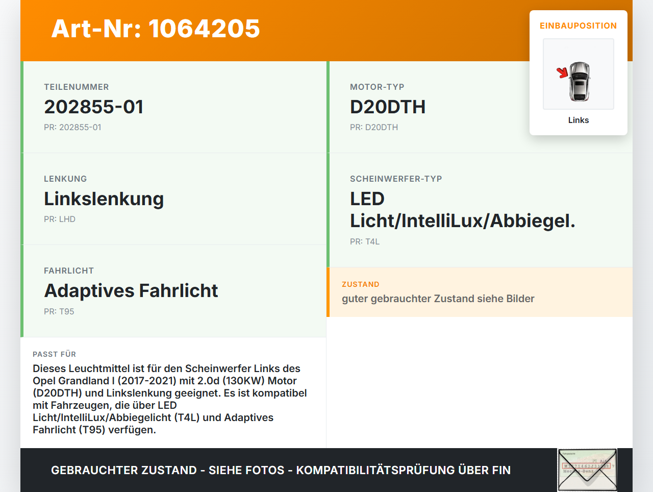 Opel Grandland I 17-21 2,0d 130KW Leuchtmittel für Scheinwerfer Links Opel Grandland I 17-21 29.03.2018 YP00160380... Vorschau 3