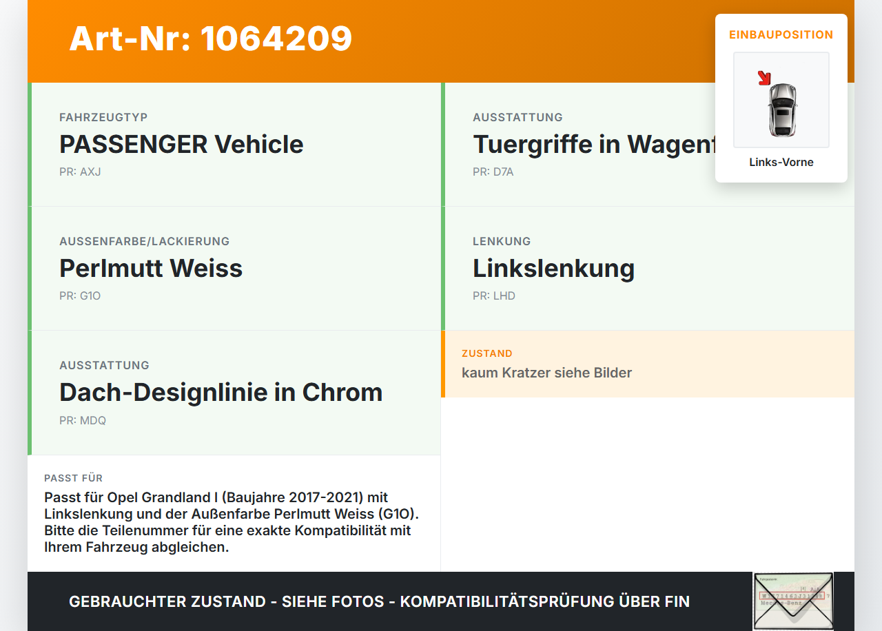 Opel Grandland I 17-21 Zierleiste Chrom Links Vorne Opel Grandland I 17-21 29.03.2018 gebraucht Vorschau 3