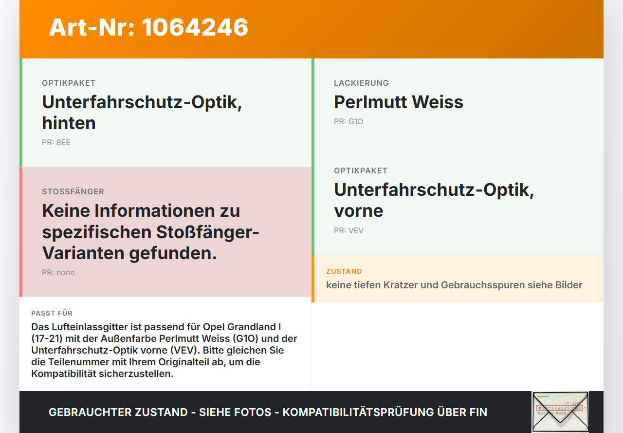 Opel Grandland I 17-21 Lufteinlassgitter für Stoßstange Stoßfänger G1O Opel Grandland I 17-21 29.03.2018 YP00082180... Vorschau 3