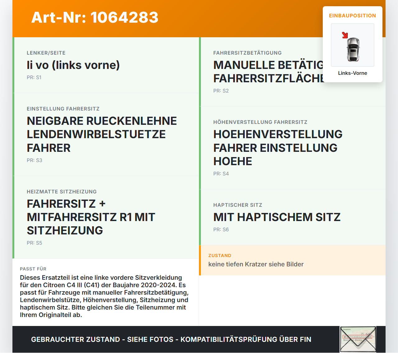 Citroen C4 III 20-24 Sitzverkleidung Verkleidung Sitz Blende Abdeckung Links Vorne Citroen C4 III 20-24 26.09.2024... Vorschau 3