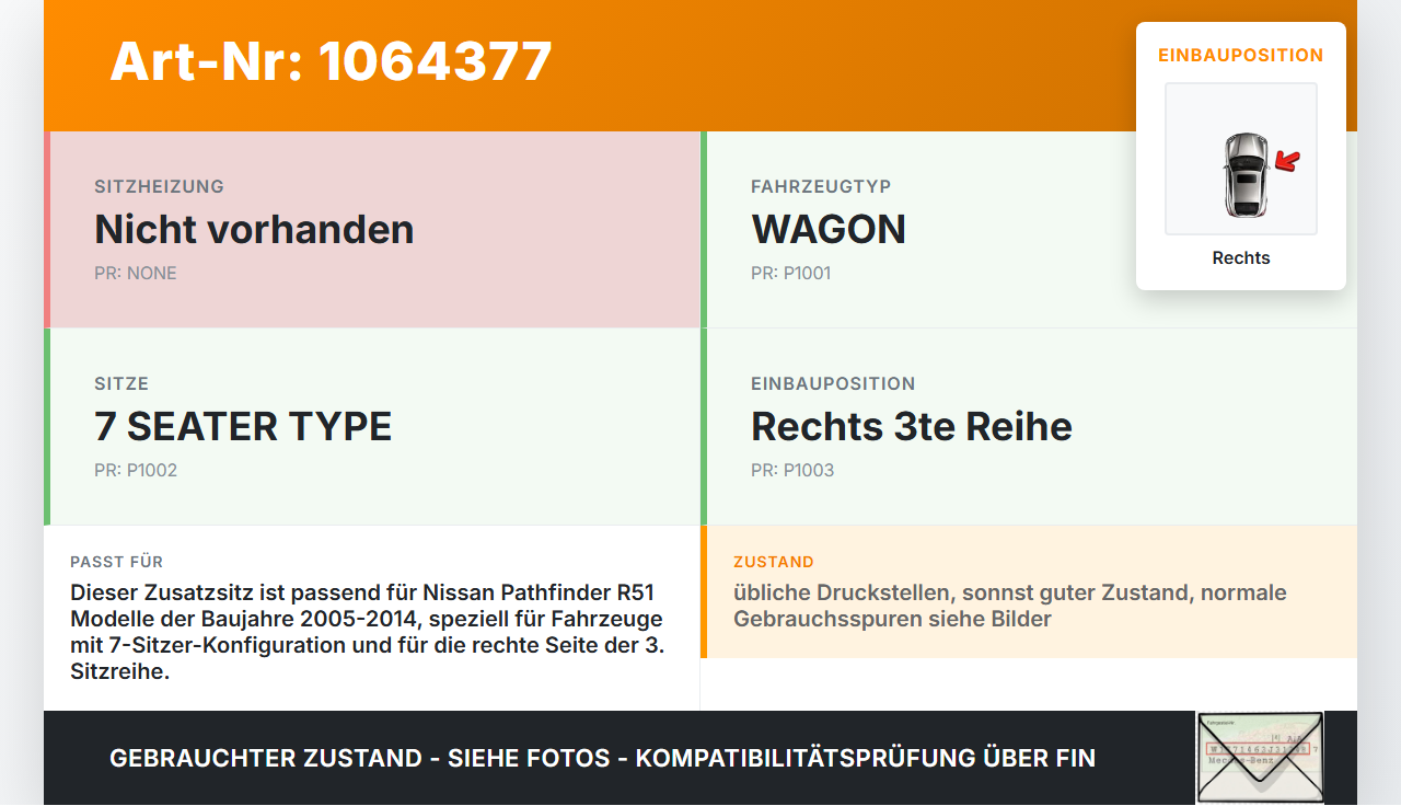 Nissan Pathfinder R51 05-14 Zusatz Reserve Rücksitz Sitz Rechts 3te Reihe Nissan Pathfinder R51 05-14 12.08.2005... Vorschau 3