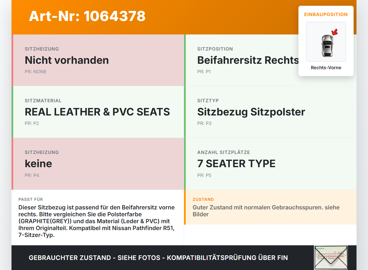 Nissan Pathfinder R51 05-14 Kombi Sitzbezug Sitzpolster für Beifahrersitz Rechts Vorne beheizt Nissan Pathfinder... Vorschau 3
