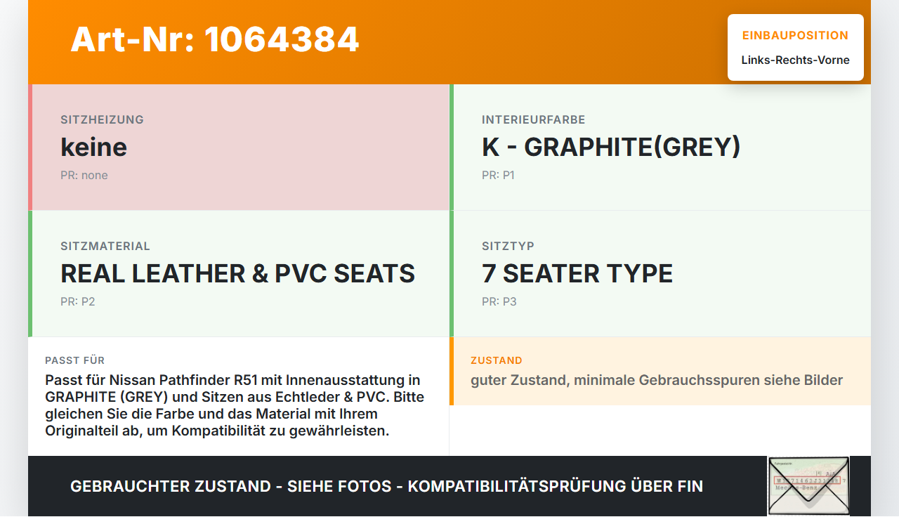 Nissan Pathfinder R51 05-14 Kombi Kopfstütze für Beifahrer Sitz Rechts oder Links Vorne Nissan Pathfinder R51 05-14... Vorschau 3