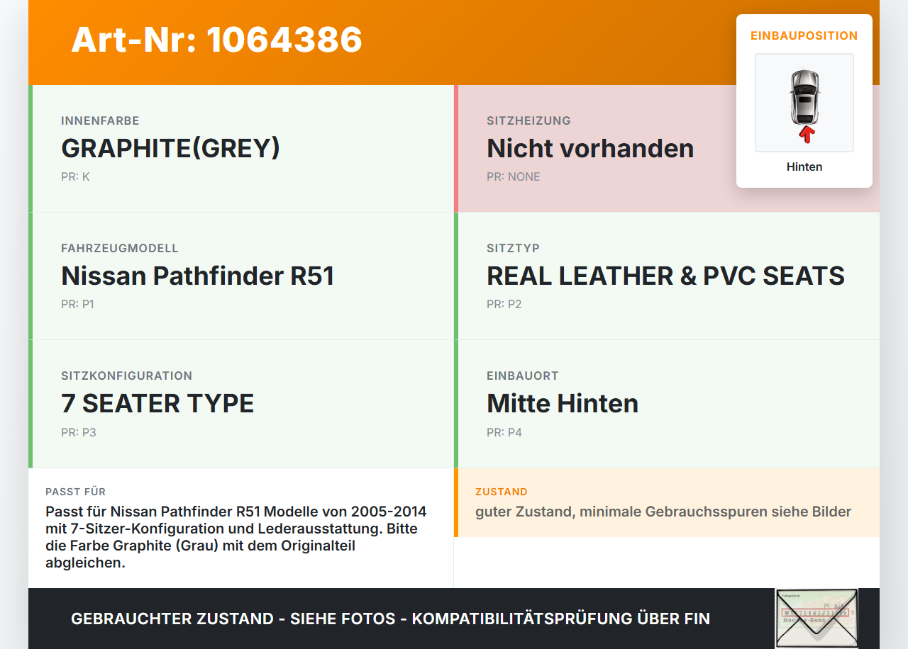 Nissan Pathfinder R51 05-14 Kopfstütze Mitte Hinten Nissan Pathfinder R51 05-14 12.08.2005 gebraucht Vorschau 3