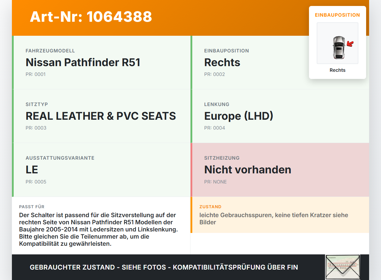 Nissan Pathfinder R51 05-14 Schalter Rechts für Sitzverstellung Nissan Pathfinder R51 05-14 12.08.2005 gebraucht Vorschau 3