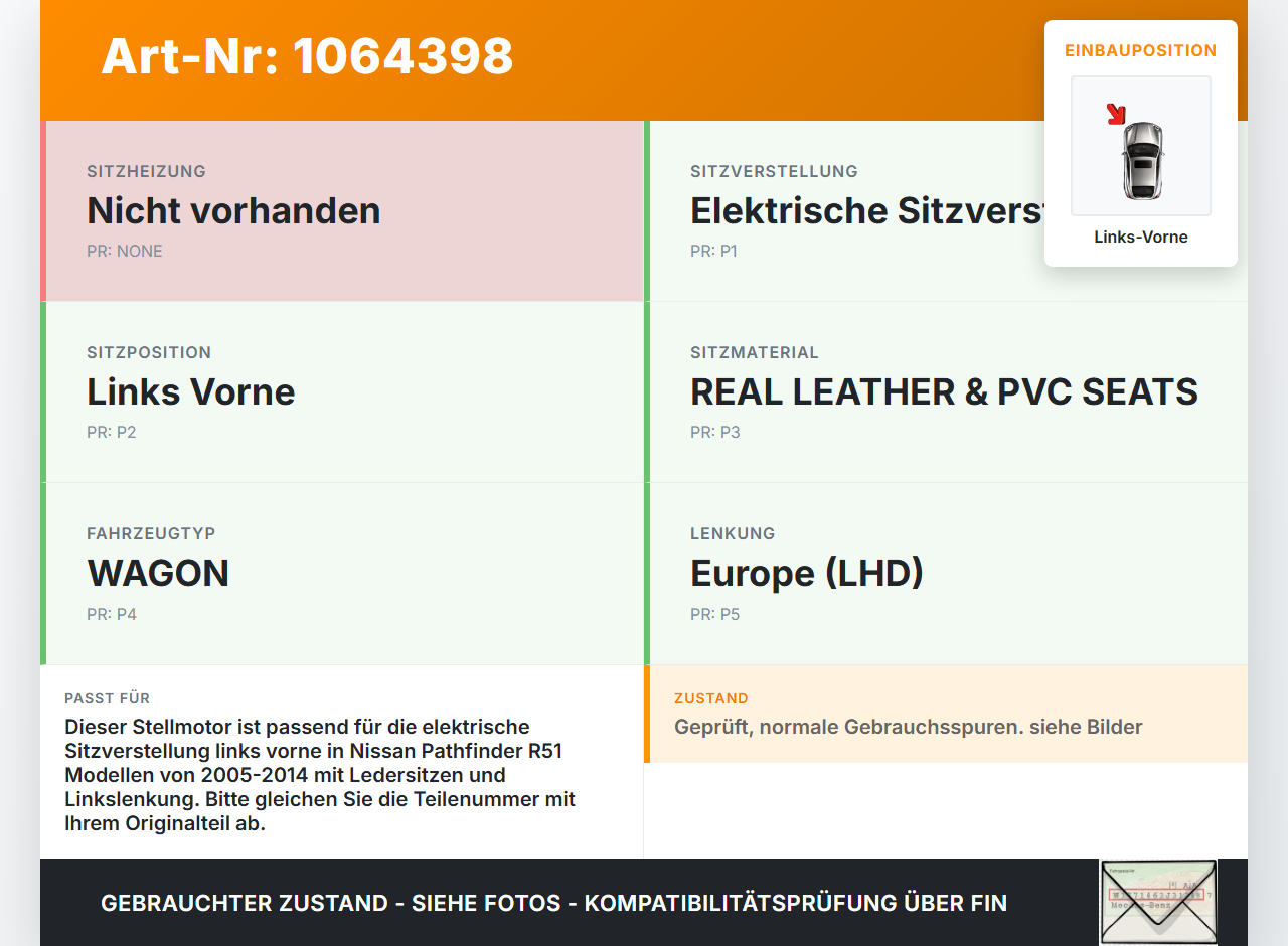 Nissan Pathfinder R51 05-14 Stellmotor für Elektr. Sitzverstellung Links Vorne Nissan Pathfinder R51 05-14... Vorschau 3
