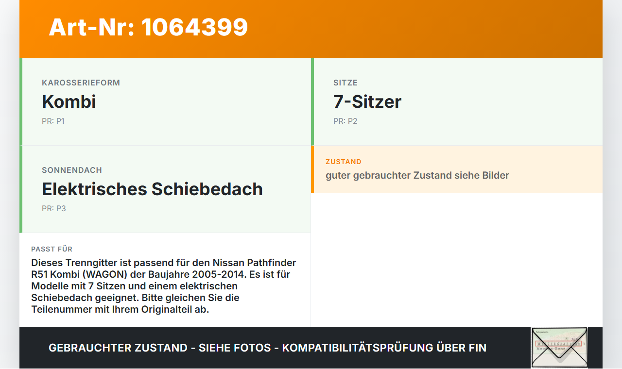 Nissan Pathfinder R51 05-14 Kombi Trenngitter Trennetze Nissan Pathfinder R51 05-14 12.08.2005 gebraucht Vorschau 3