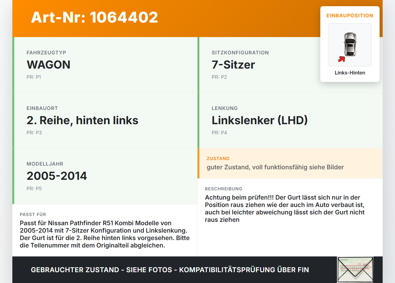 Nissan Pathfinder R51 05-14 Kombi Gurt Sicherheitsgurt Links Hinten 2te Reihe Nissan Pathfinder R51 05-14... Vorschau 3